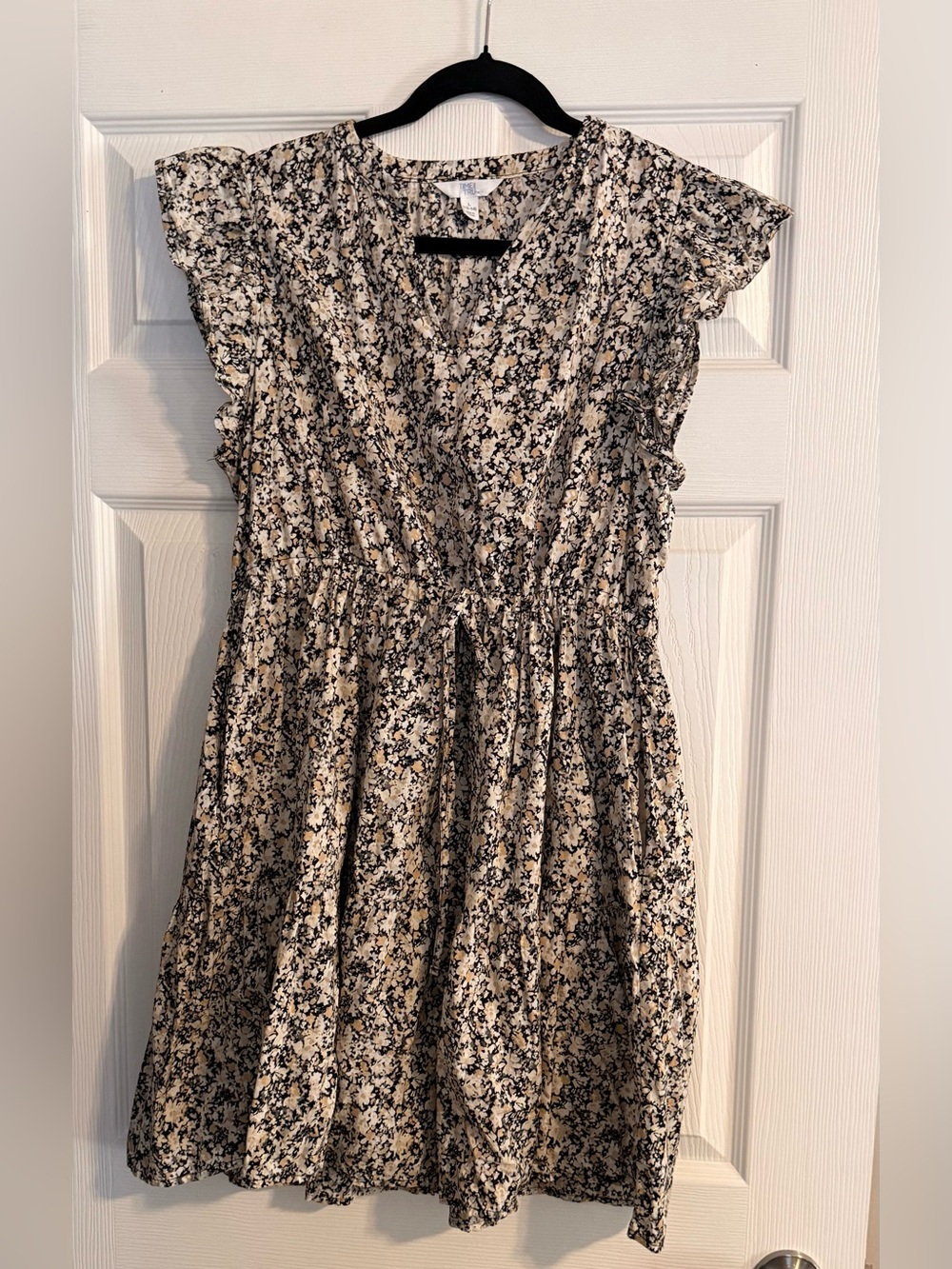 Girls' Cream and Black Floral Dress